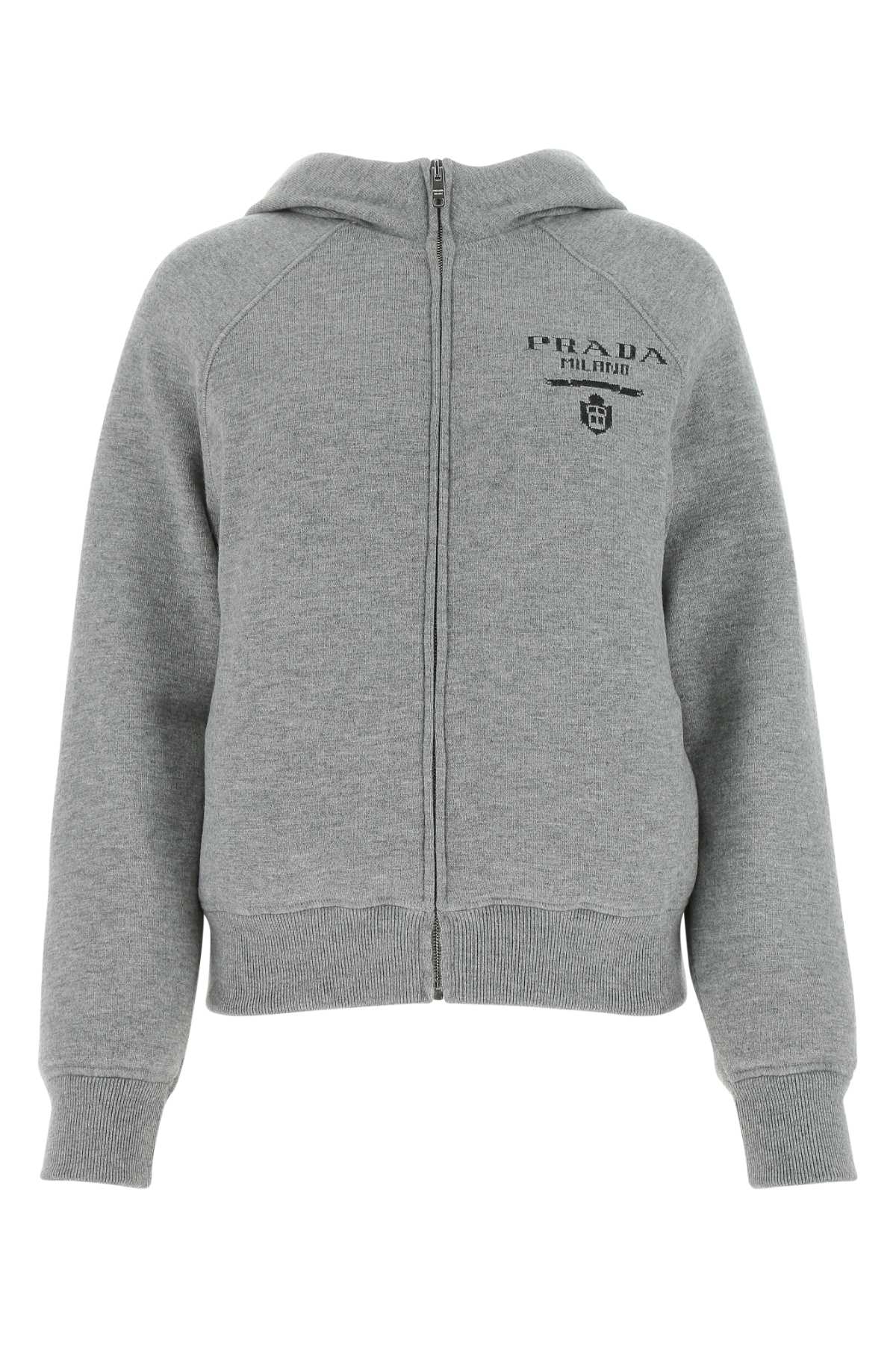 Prada Cashmere Blend Logo Hoodie — Gray