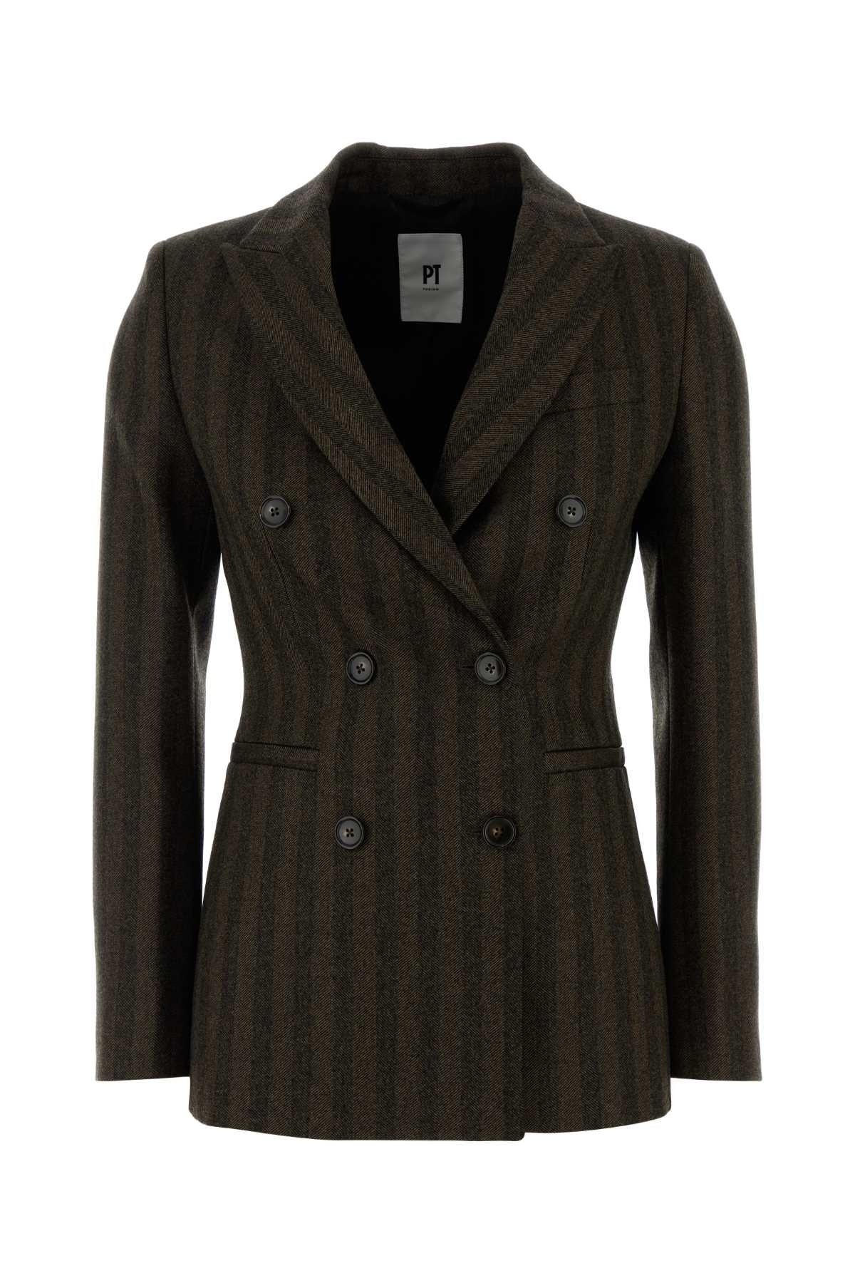 Pt Torino Virgin Wool Double-Breasted Blazer — Brown