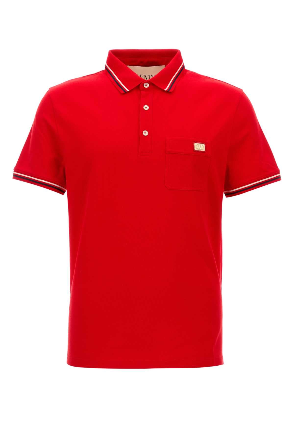 Valentino Garavani Striped Collar Polo Shirt — Red