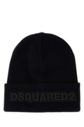 Dsquared2 CAPPELLO Wool Ribbed Beanie — Black