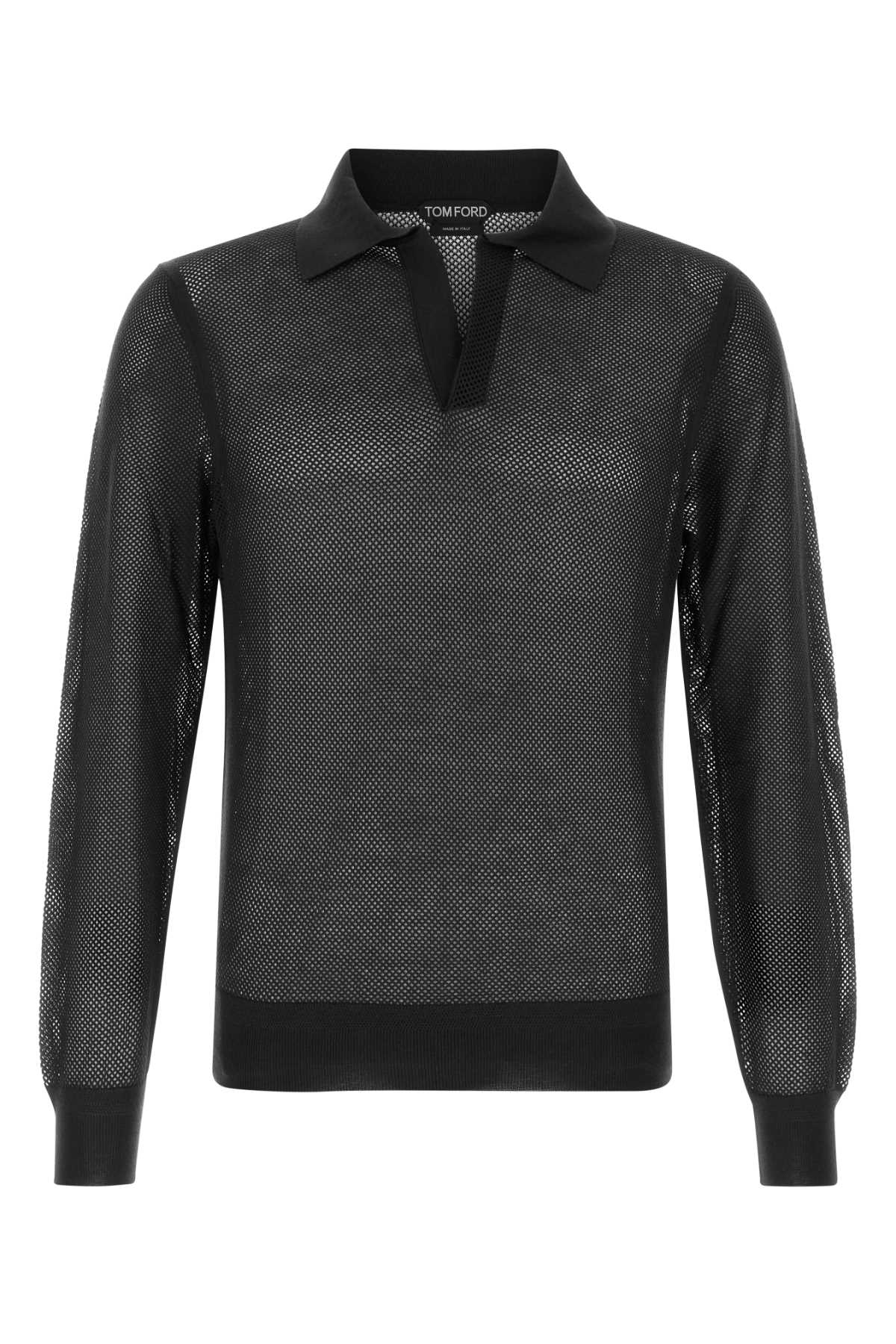 Tom Ford Cotton-Silk Mesh Polo — Black