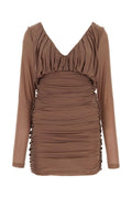Saint Laurent Ruched Jersey Dress — Beige