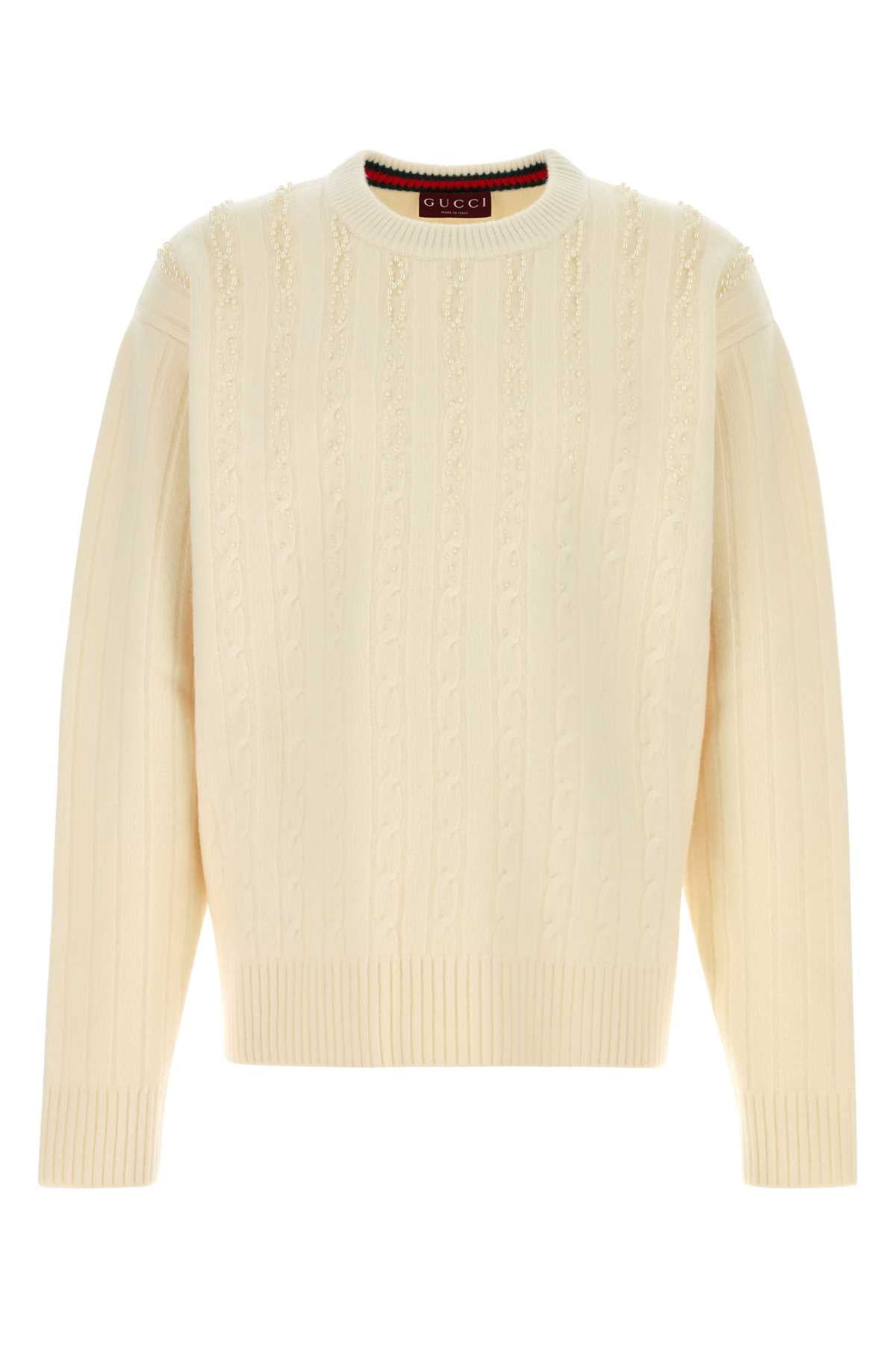Gucci Cable-Knit Wool Blend Sweater — White