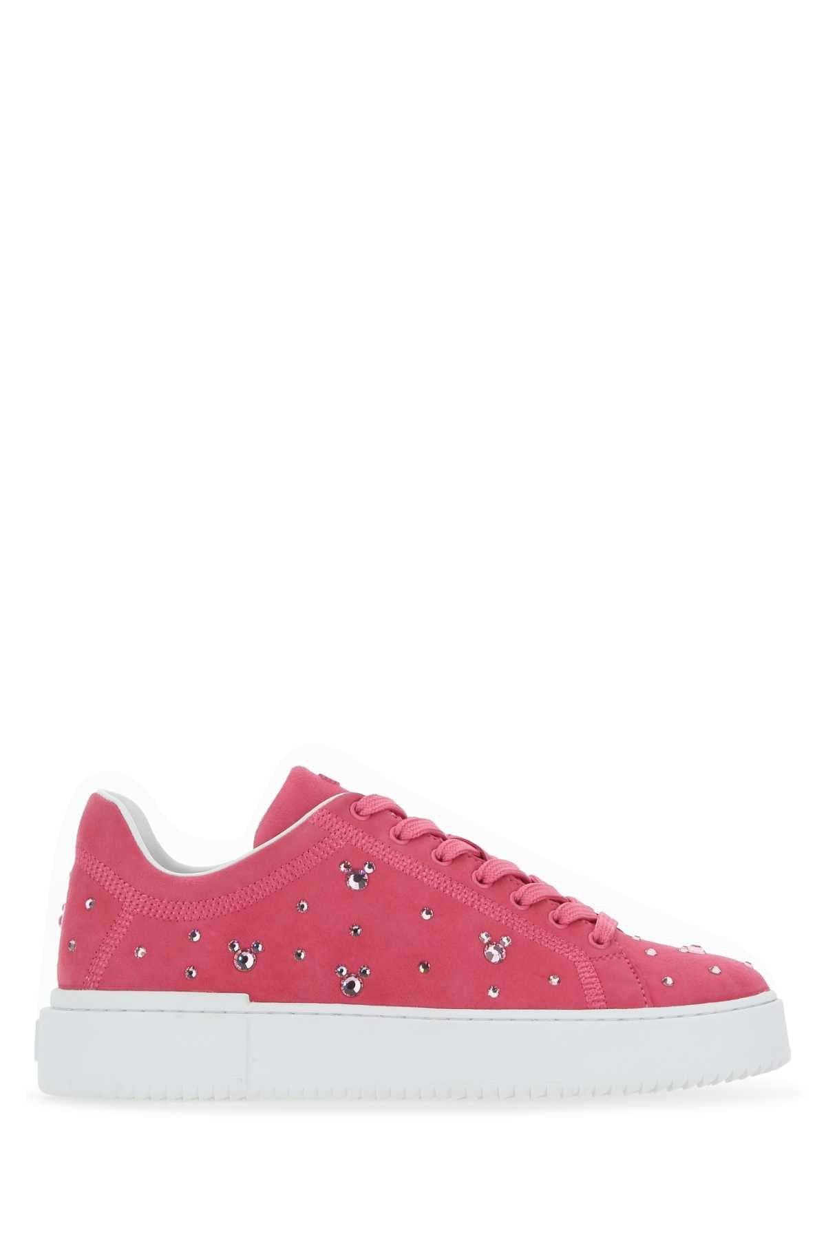 Stuart Weitzman Crystal-Embellished Suede Sneaker — Pink