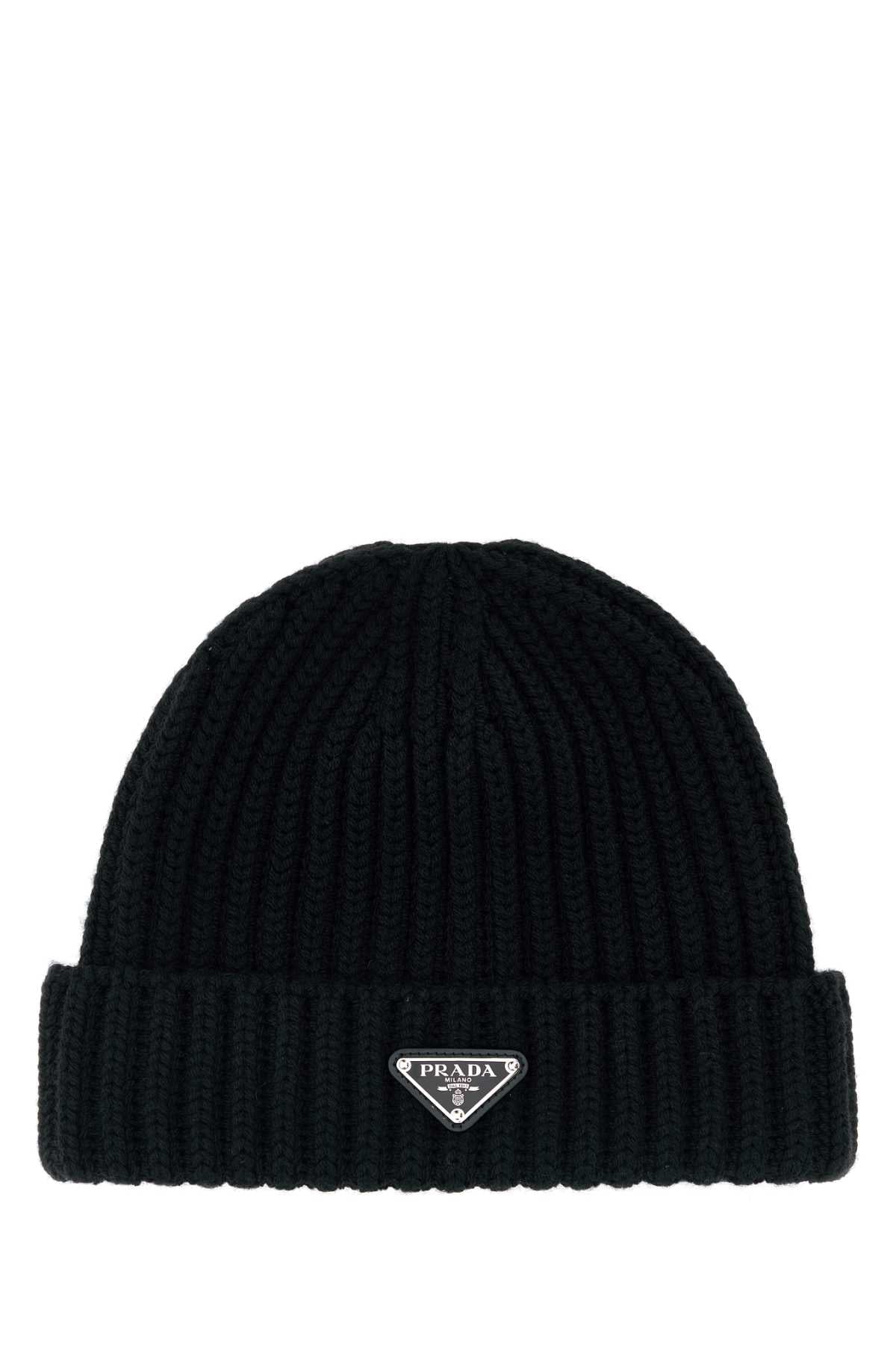 Prada CAPPELLI Ribbed Virgin Wool Beanie — Black