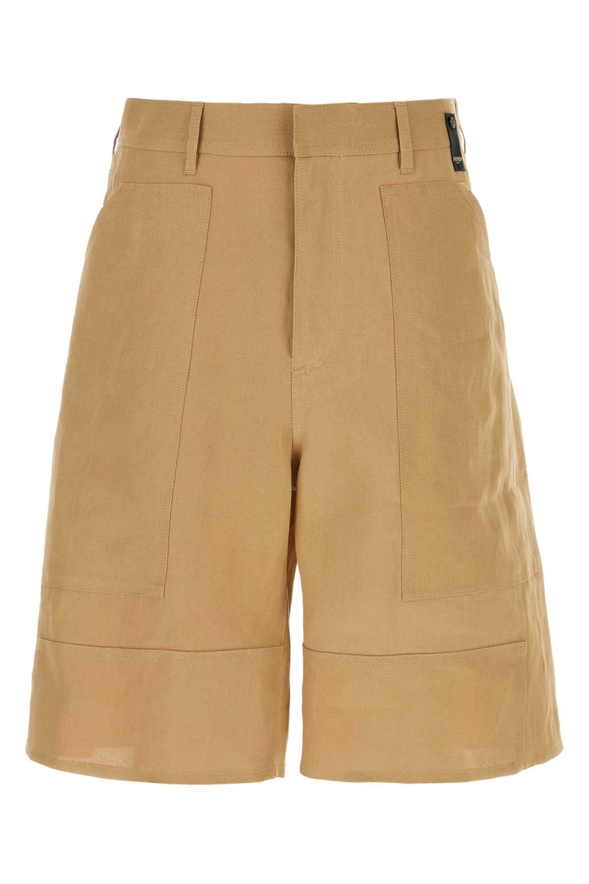 Fendi Paper Cotton Blend Bermuda Shorts — Beige