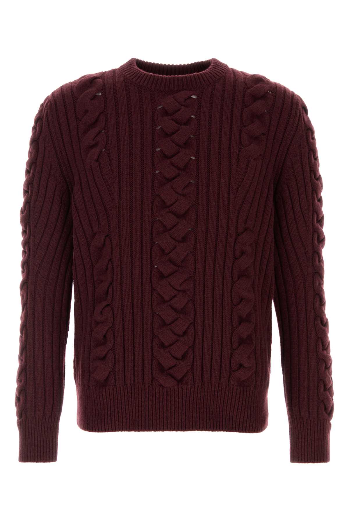 Alexander McQueen Cable-Knit Wool Blend Sweater — Burgundy