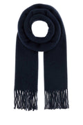 Prada Wool-Blend Fringed Scarf — Navy