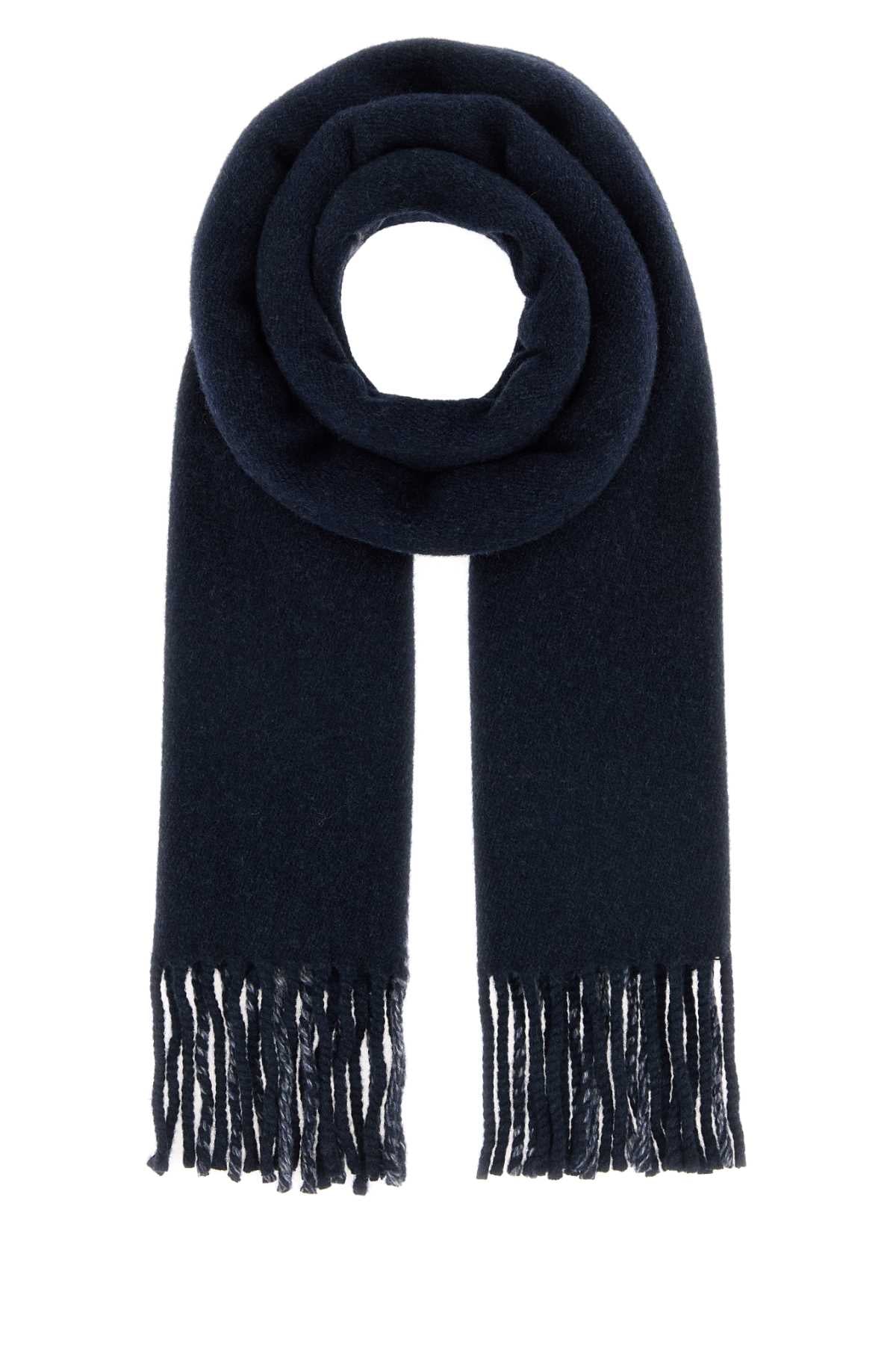 Prada Wool-Blend Fringed Scarf — Navy