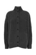 Prada Ribbed Cashmere Cardigan — Gray