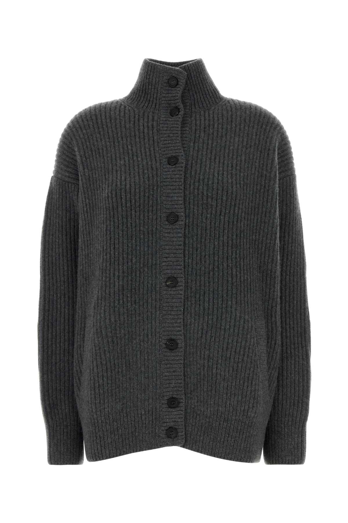 Prada Ribbed Cashmere Cardigan — Gray