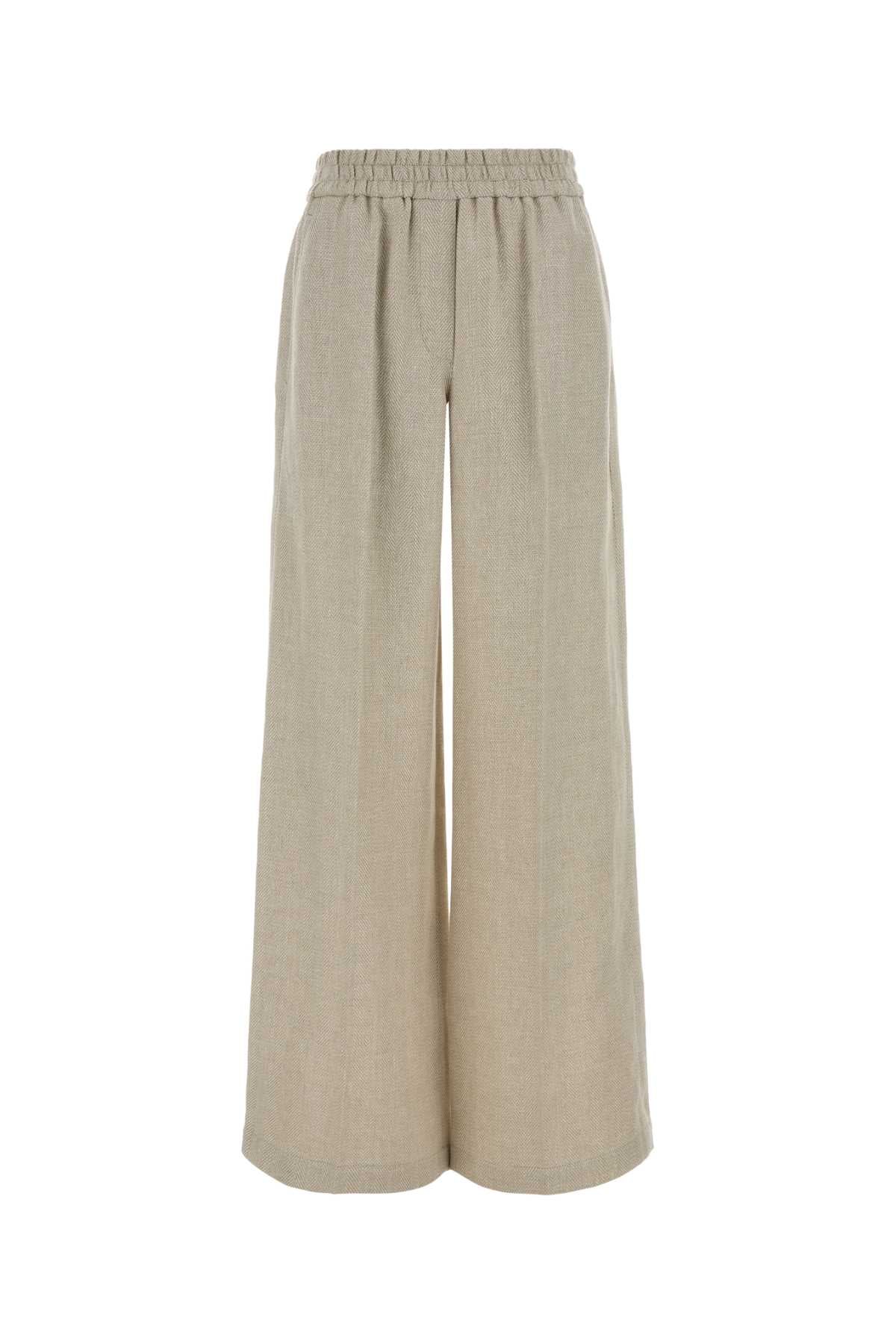 Brunello Cucinelli Linen Blend Wide-Leg Trousers — Beige