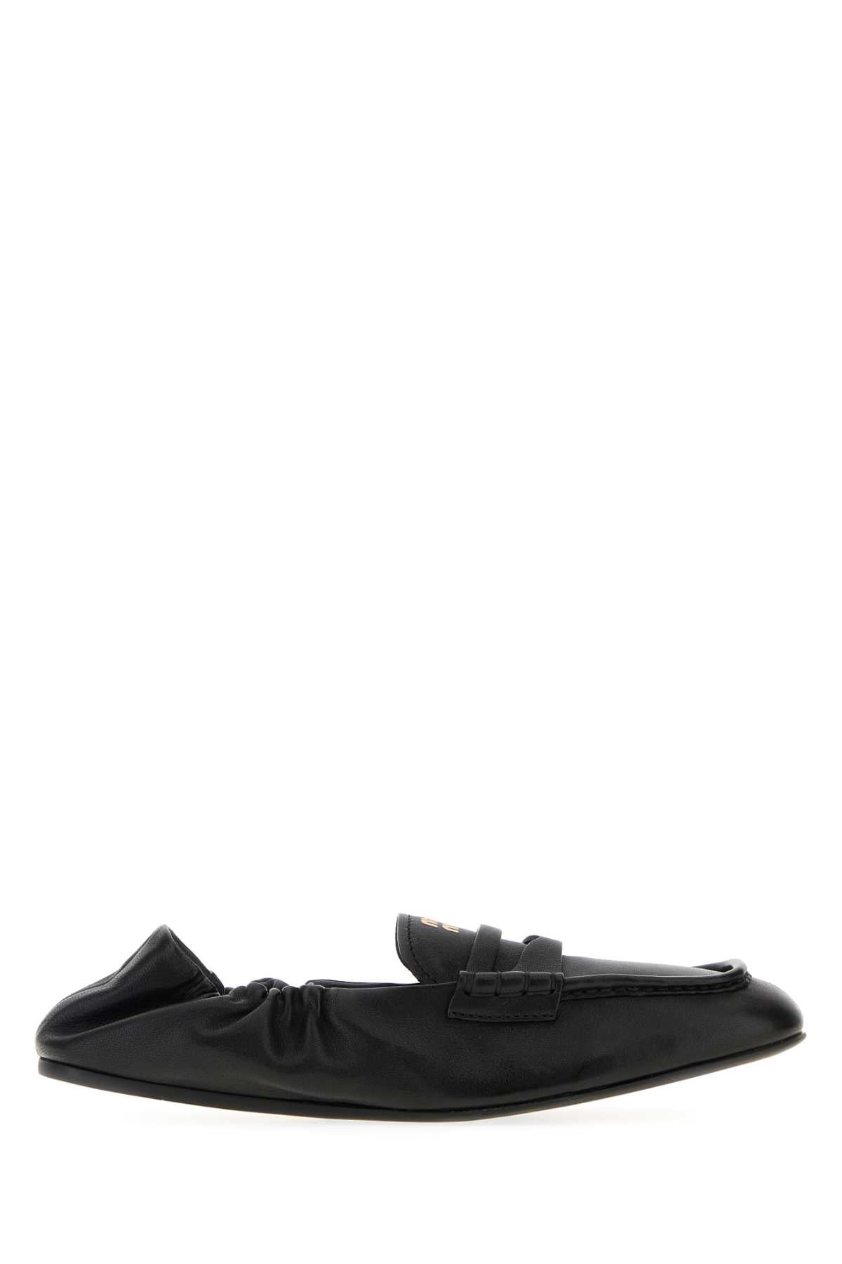 Miu Miu Nappa Leather Ruched Loafer — Black