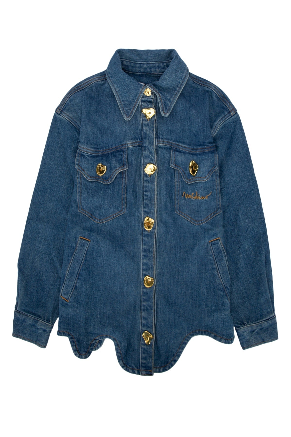 Moschino Kids Gold-Button Denim Jacket — Blue