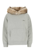 Prada Faux-Fur Hooded Cotton Sweatshirt — Gray
