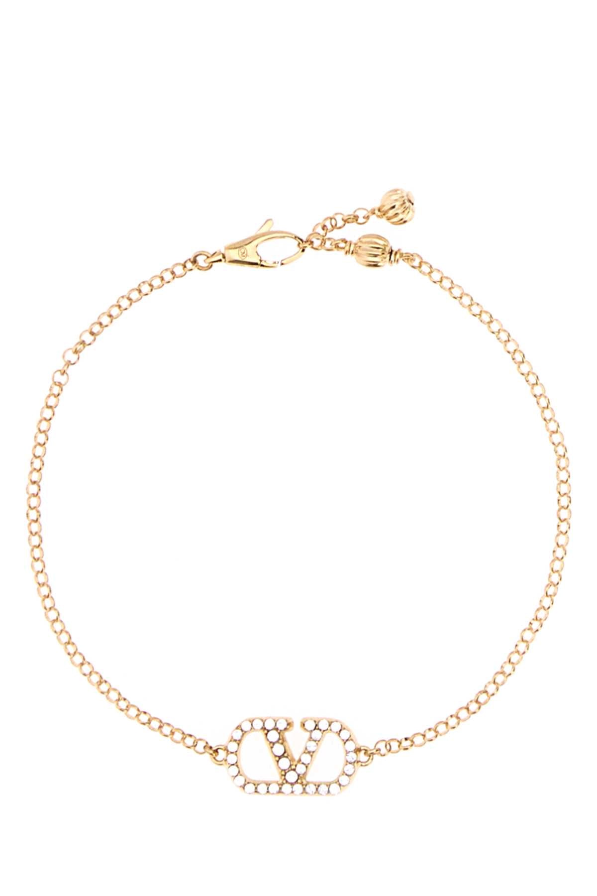 Valentino Garavani VLogo Crystal Chain Bracelet — Gold