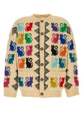 Valentino Garavani Intarsia-Knit Cat and Houndstooth Cardigan — Beige