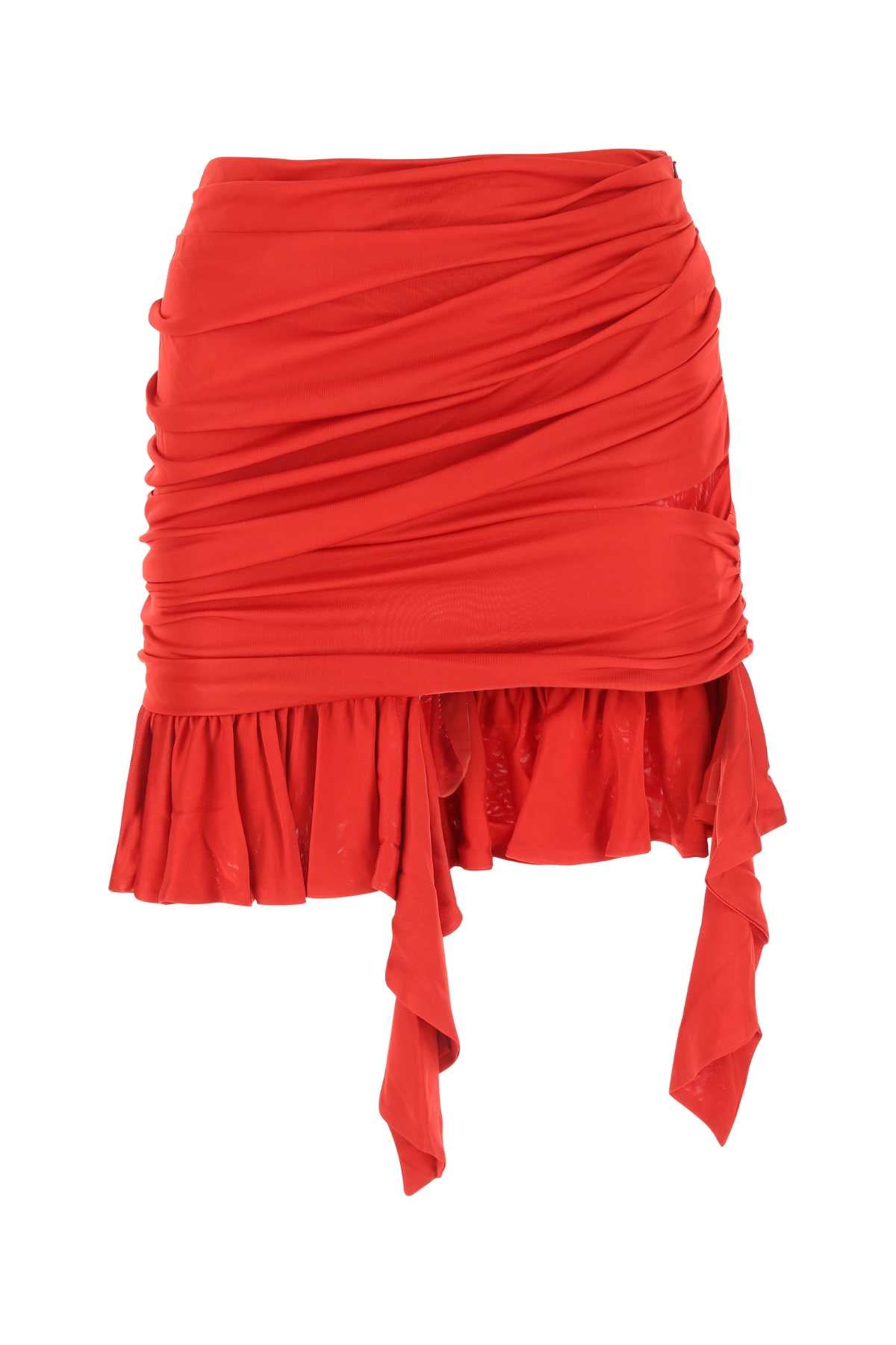 Andrea Adamo Ruffled Viscose Mini Skirt — Red