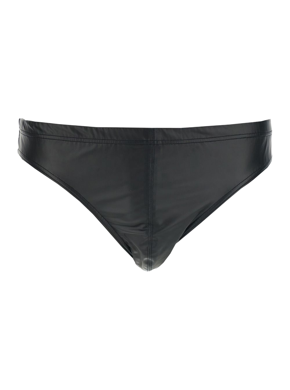 Brief Faux Leather Black With Laminated Jersey Detail For Men Polyester Elastane Beachwear