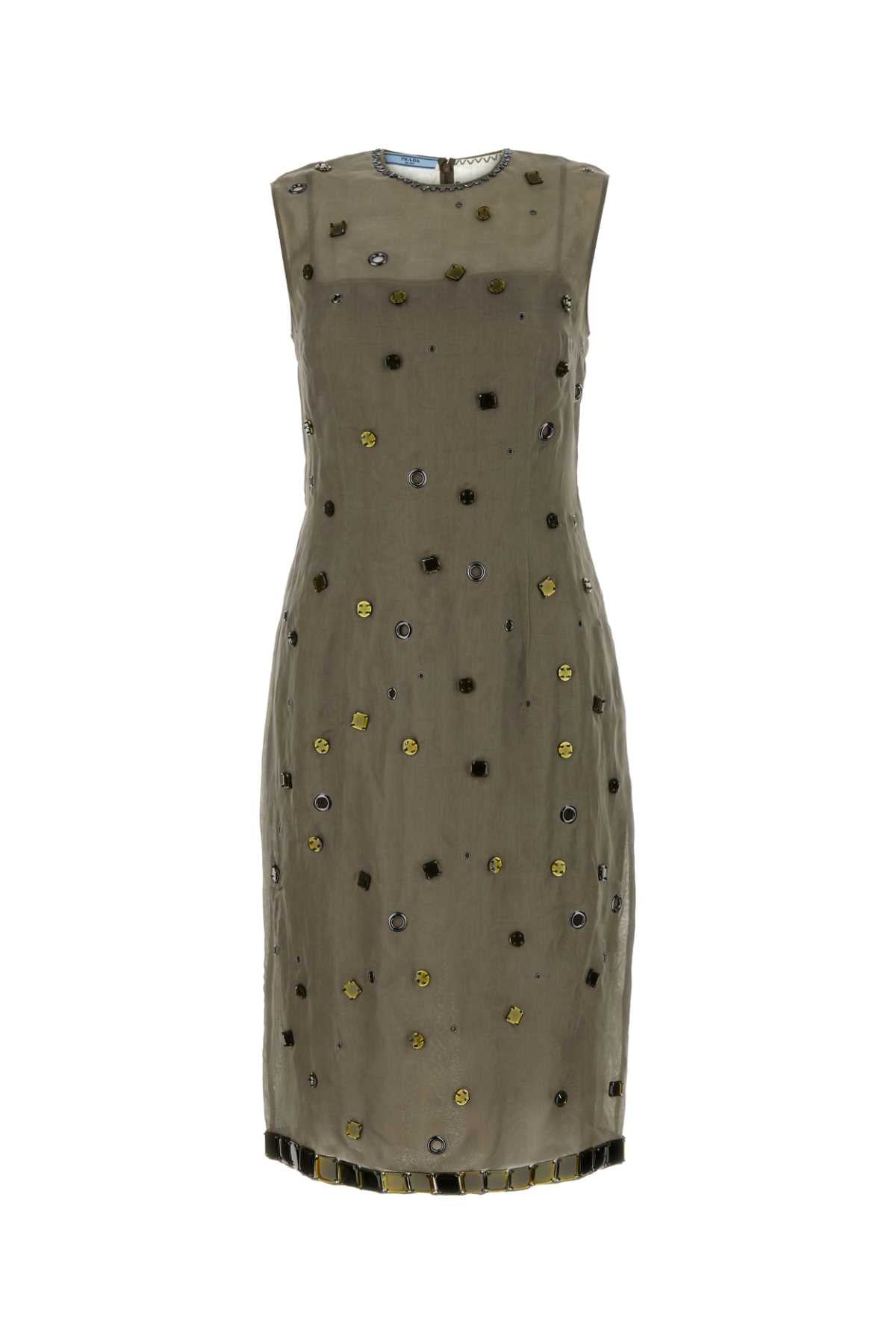 Prada Embellished Organza Dress — Gray