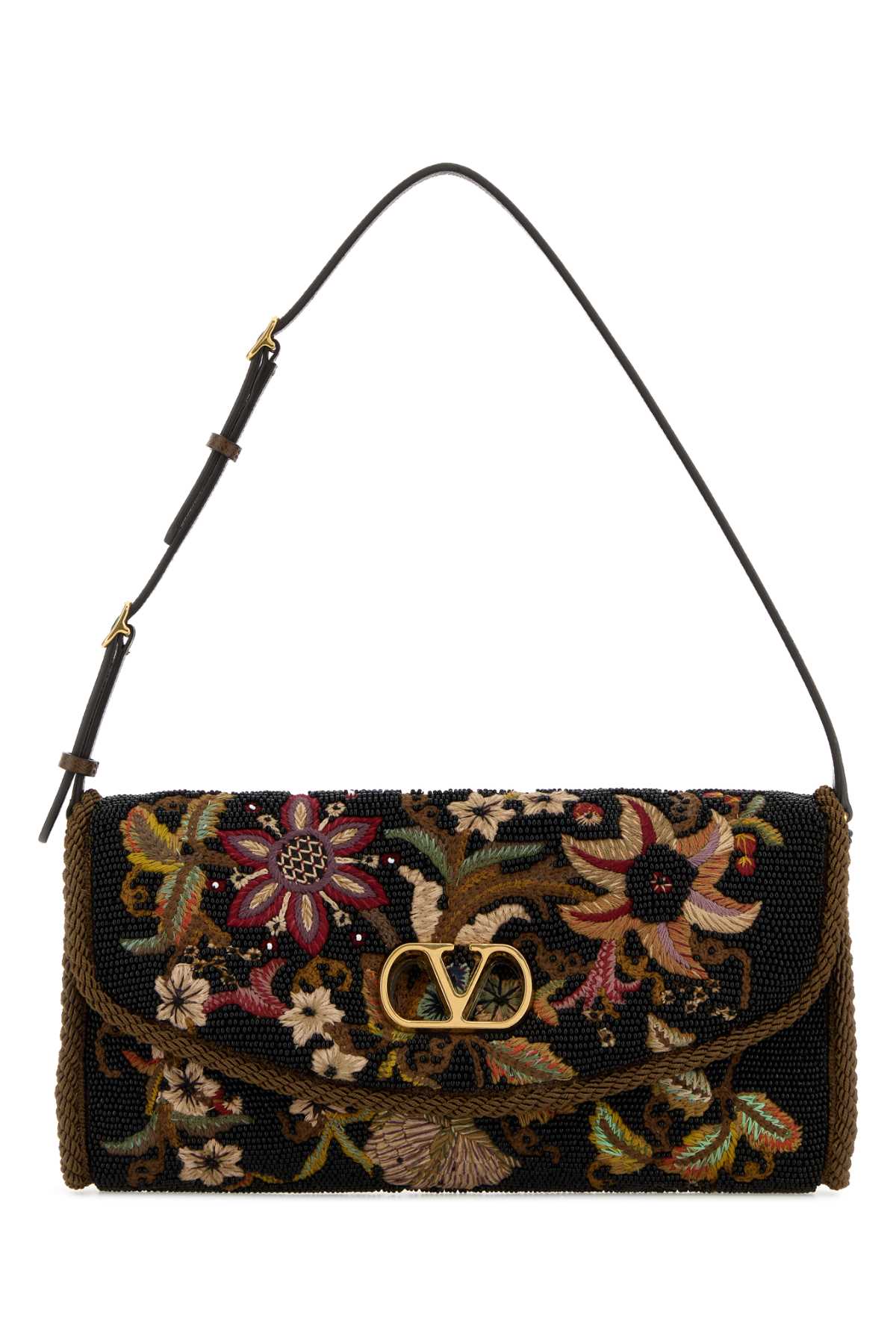 Valentino Garavani Embroidered Floral Shoulder Bag — Black