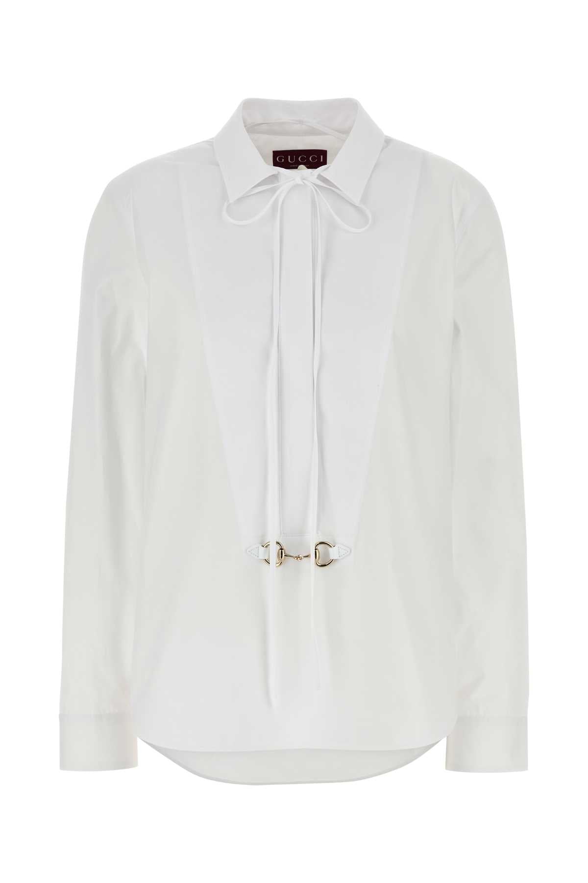 Gucci Horsebit-Embellished Poplin Shirt — White