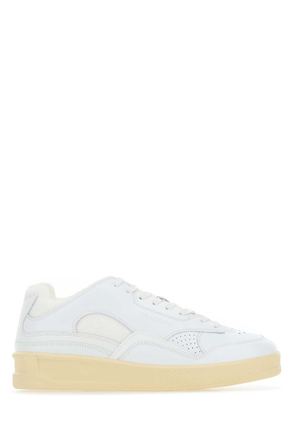 Jil Sander Leather and Fabric Low-Top Sneaker — White