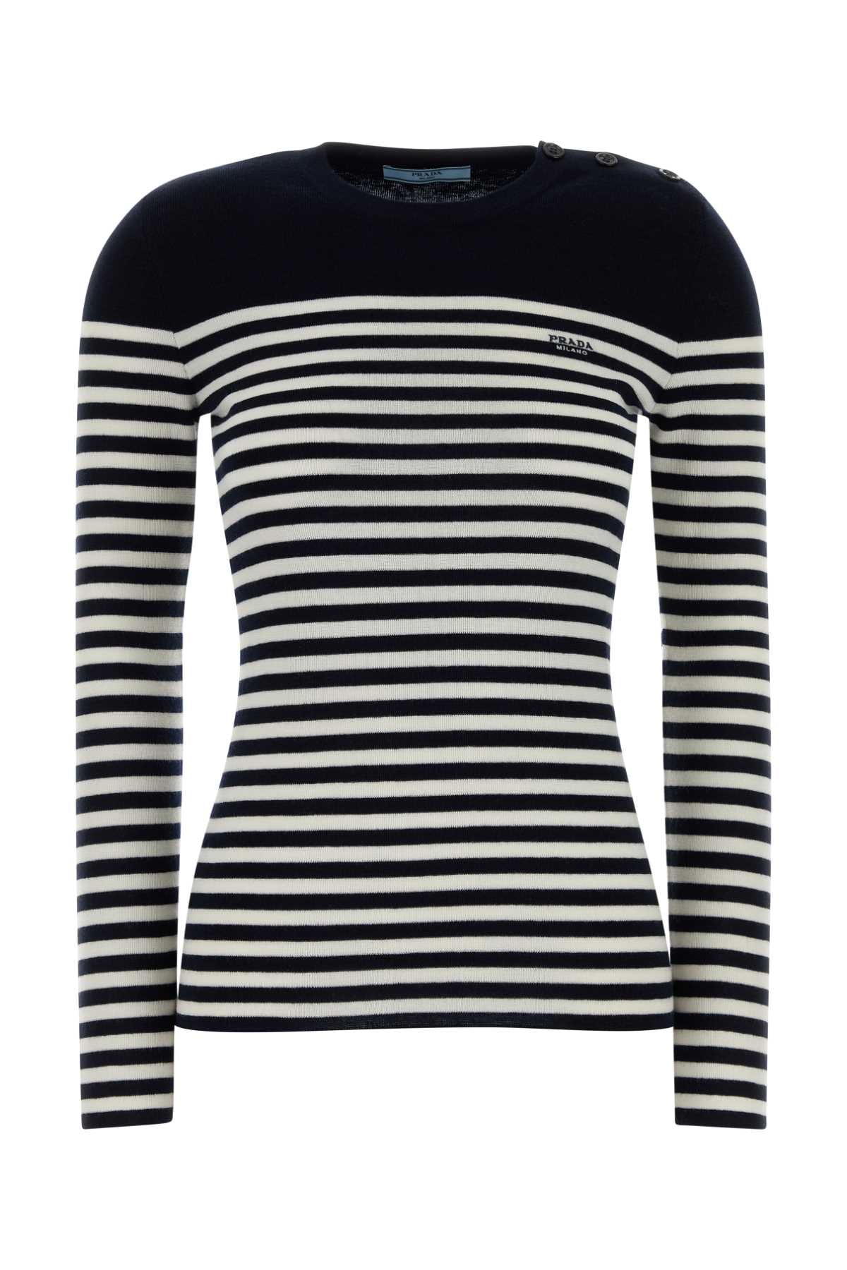 Prada Striped Virgin Wool Sweater — Navy