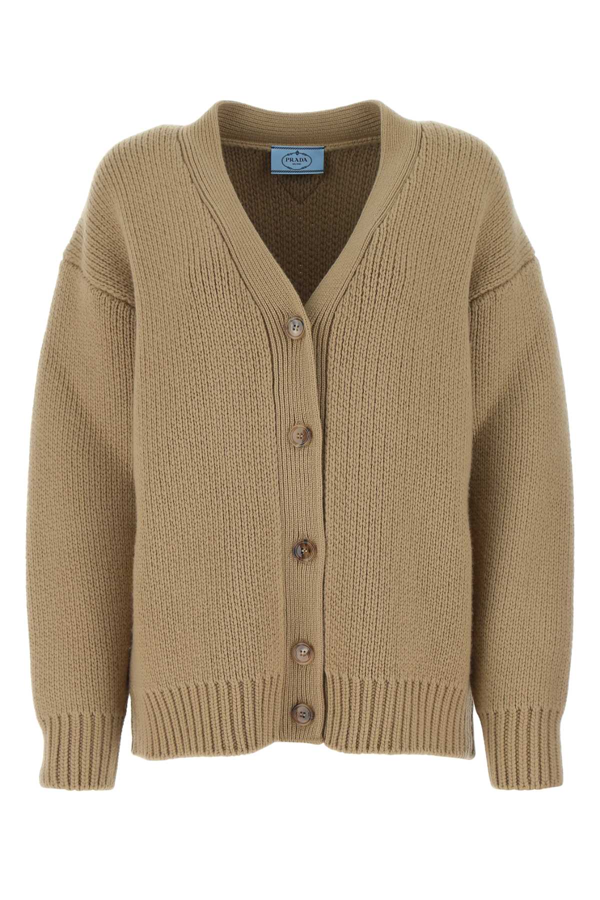 Prada Virgin Wool and Cashmere Blend Cardigan — Beige