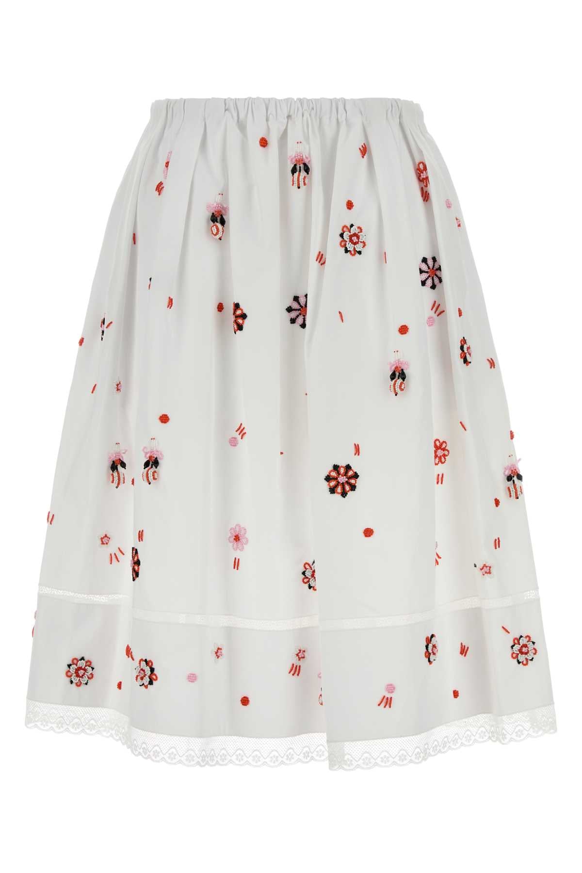 Prada Embroidered Poplin Skirt — White