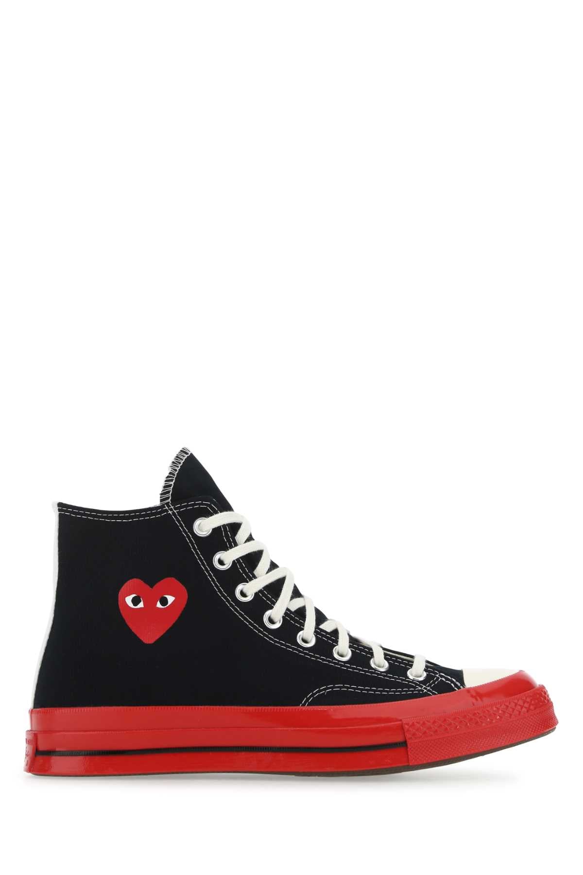 Comme Des Garcons Play Logo-Embroidered Canvas Sneaker — Black