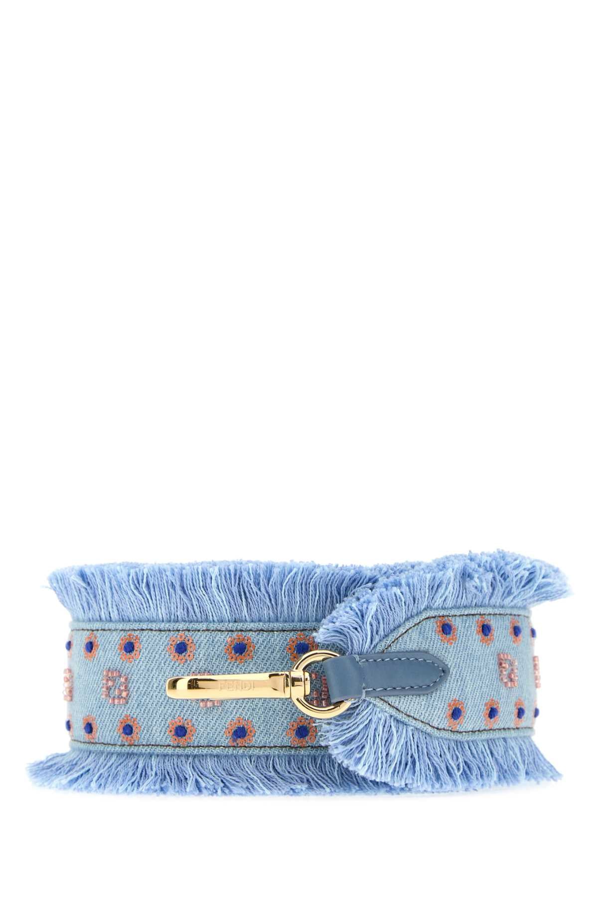 Fendi Denim Bandana Strap Shoulder Bag — Light Blue