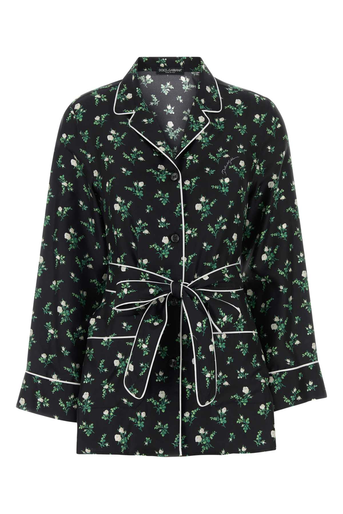 Dolce & Gabbana Floral-Print Silk Shirt — Black