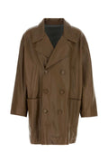 Fendi Nappa Leather Double-Breasted Coat — Brown