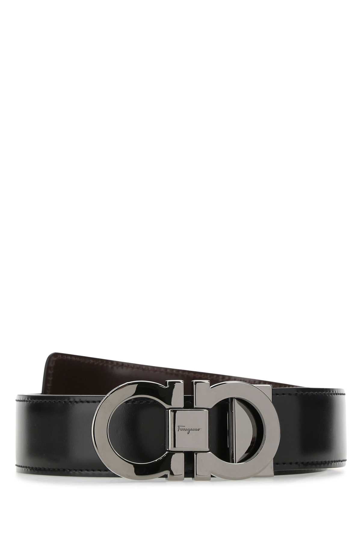 Ferragamo Leather Reversible Belt — Black