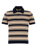 Prada Striped Stretch Cotton Blend Polo Shirt — Navy