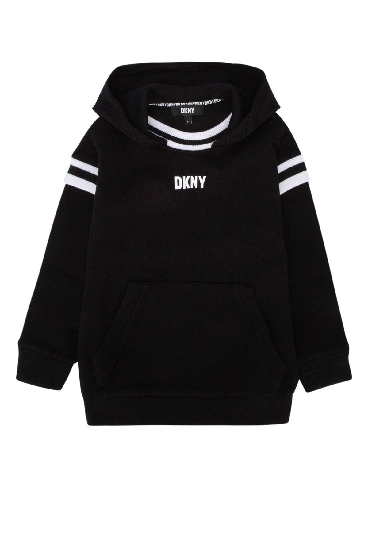 Dkny Junior Logo-Embroidered Striped Hoodie — Black
