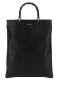 Jil Sander Crocodile-Embossed Leather Tote Bag — Black