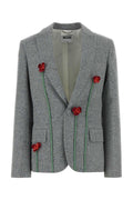 Moschino Floral-Embroidered Silk Blend Blazer — Gray