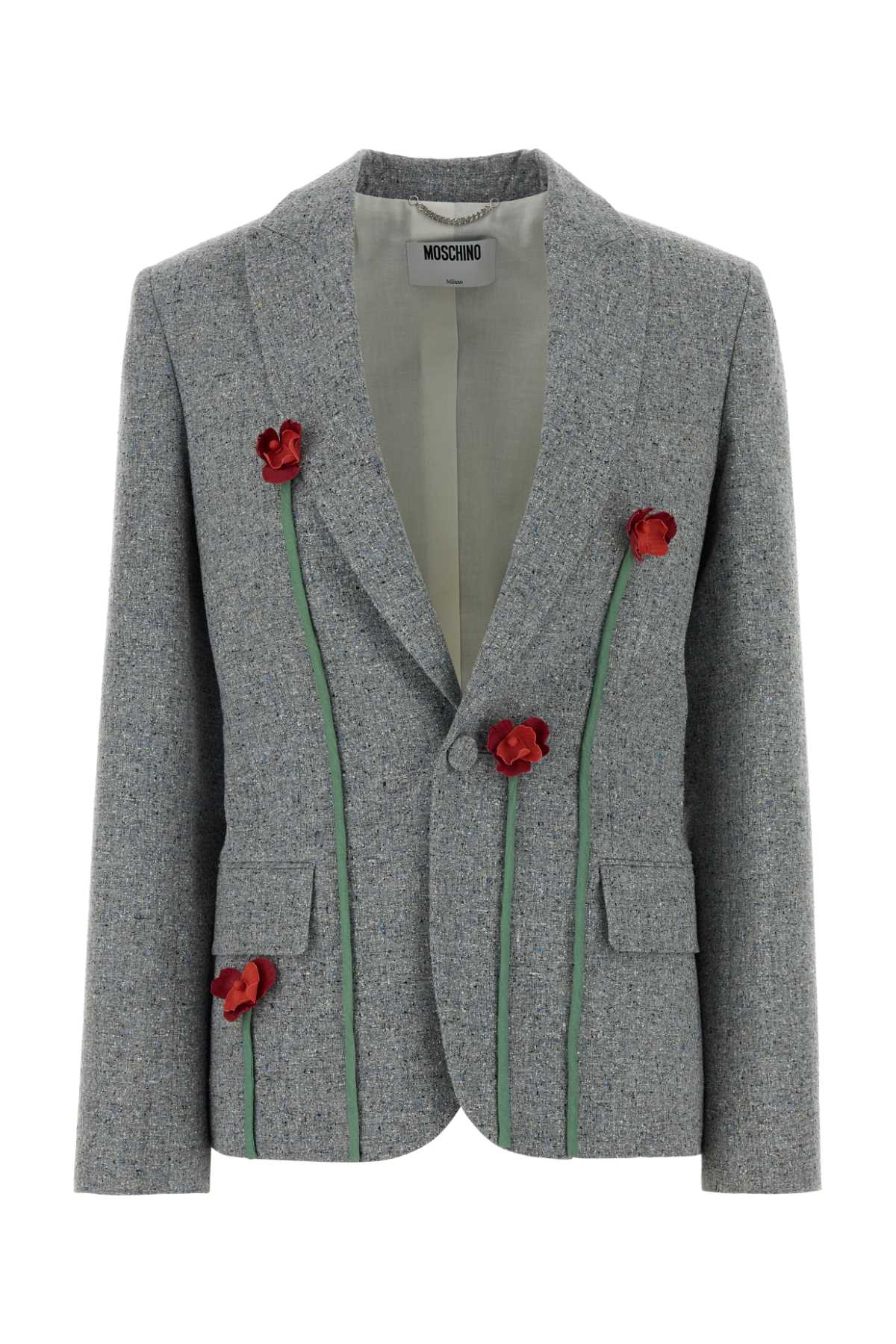 Moschino Floral-Embroidered Silk Blend Blazer — Gray