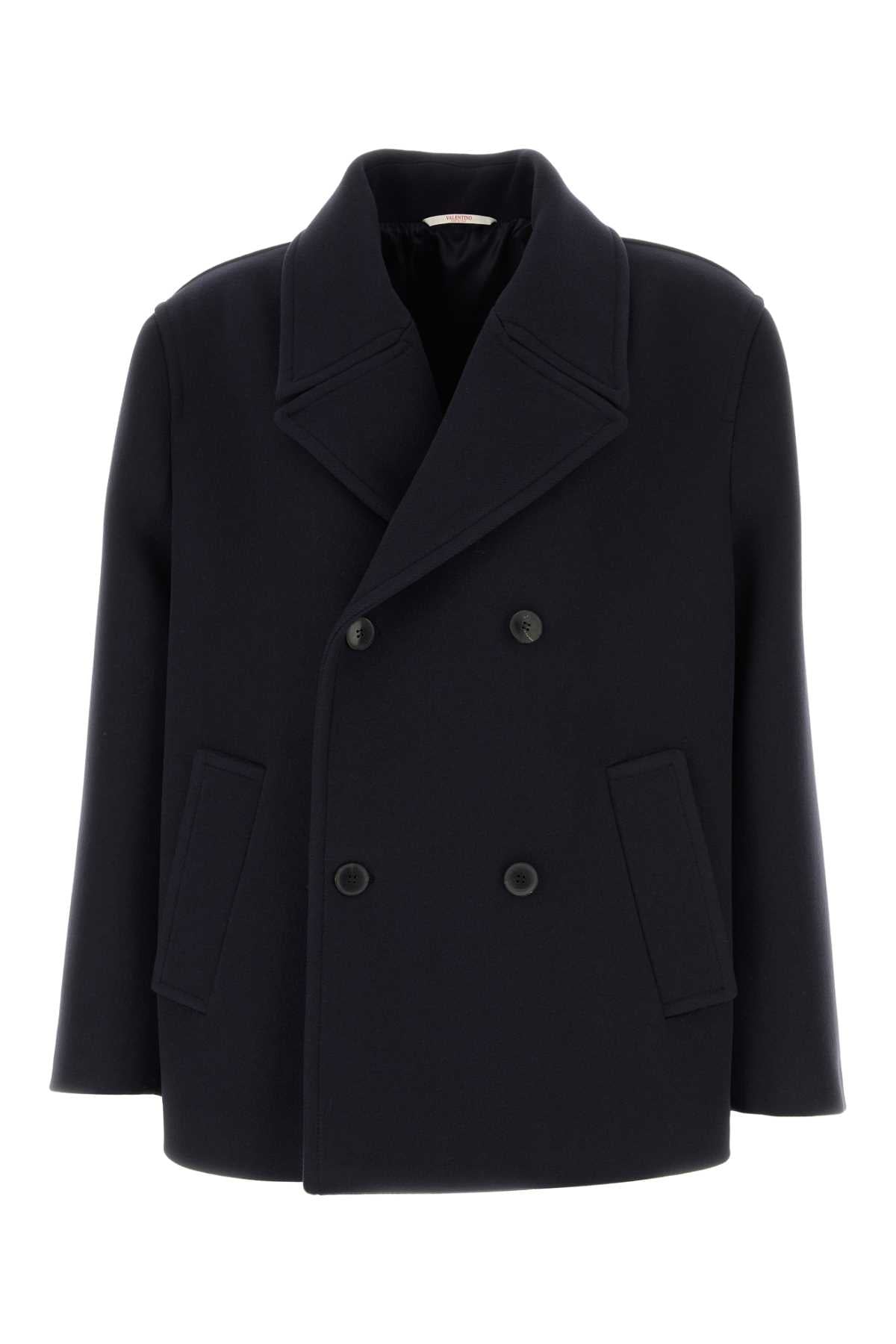 Valentino Garavani Virgin Wool Double-Breasted Coat — Navy