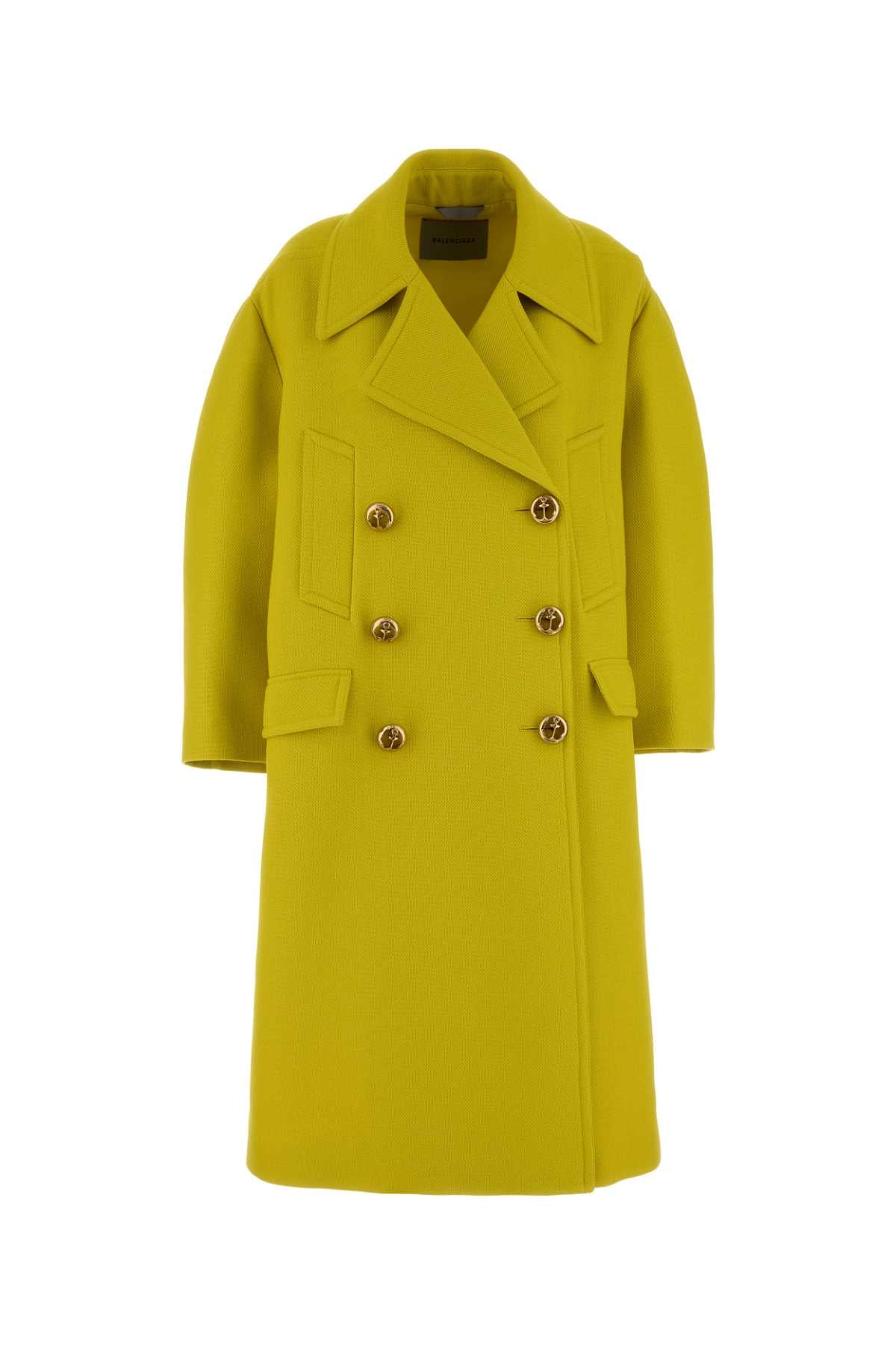 Balenciaga Double-Breasted Wool Coat — Yellow