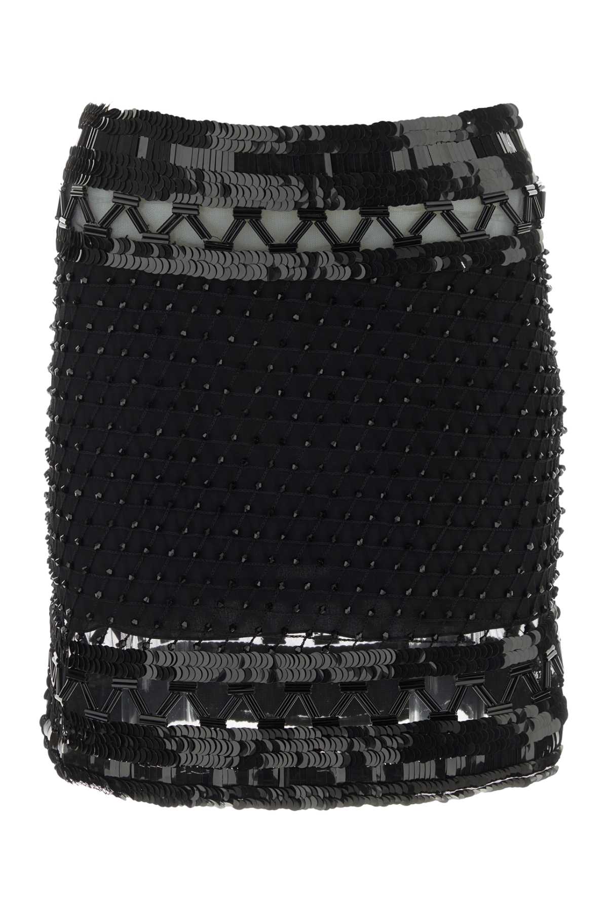 Alberta Ferretti Embellished Mesh Mini Skirt — Black