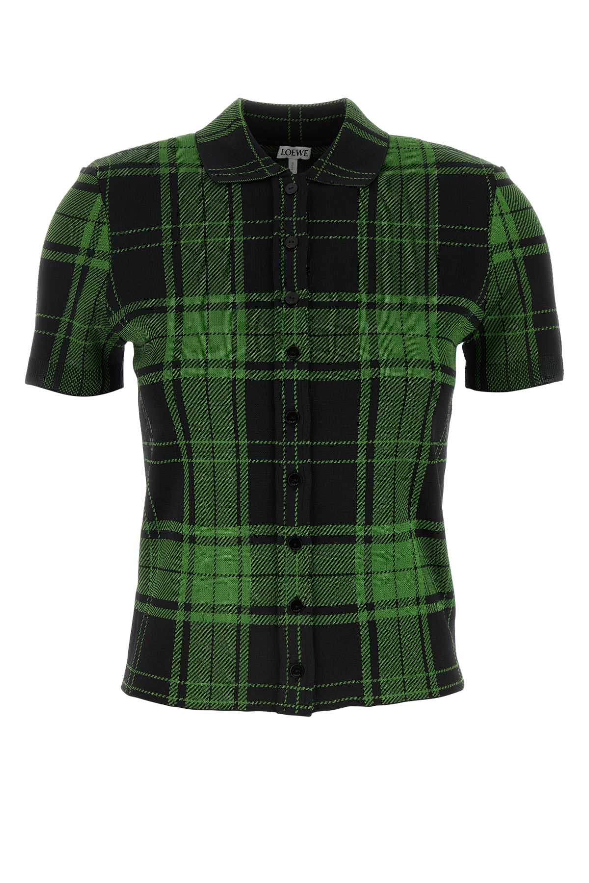 Loewe Embroidered Plaid Silk Blend Shirt — Green