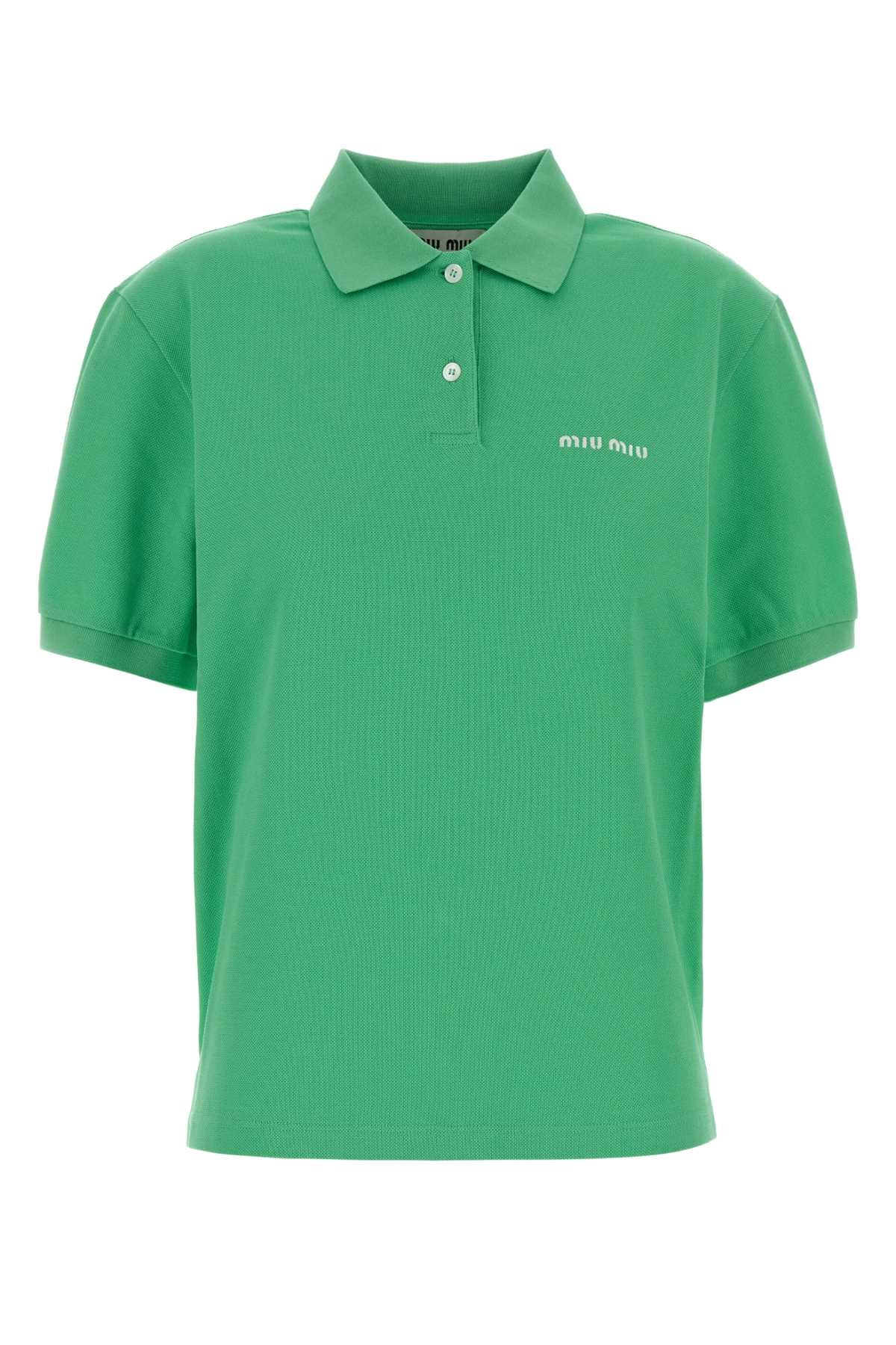Miu Miu Piquet Cotton Polo Shirt — Green