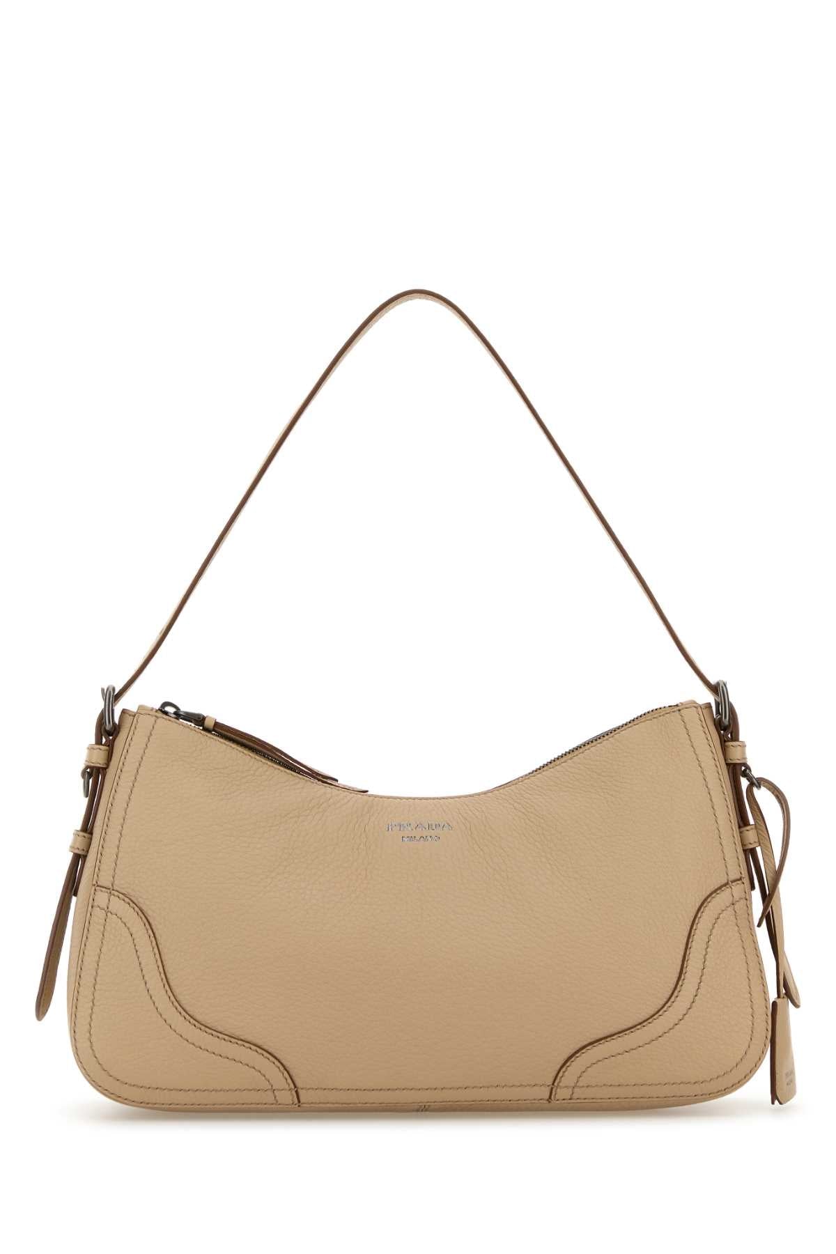 Prada Textured Leather Shoulder Bag — Beige