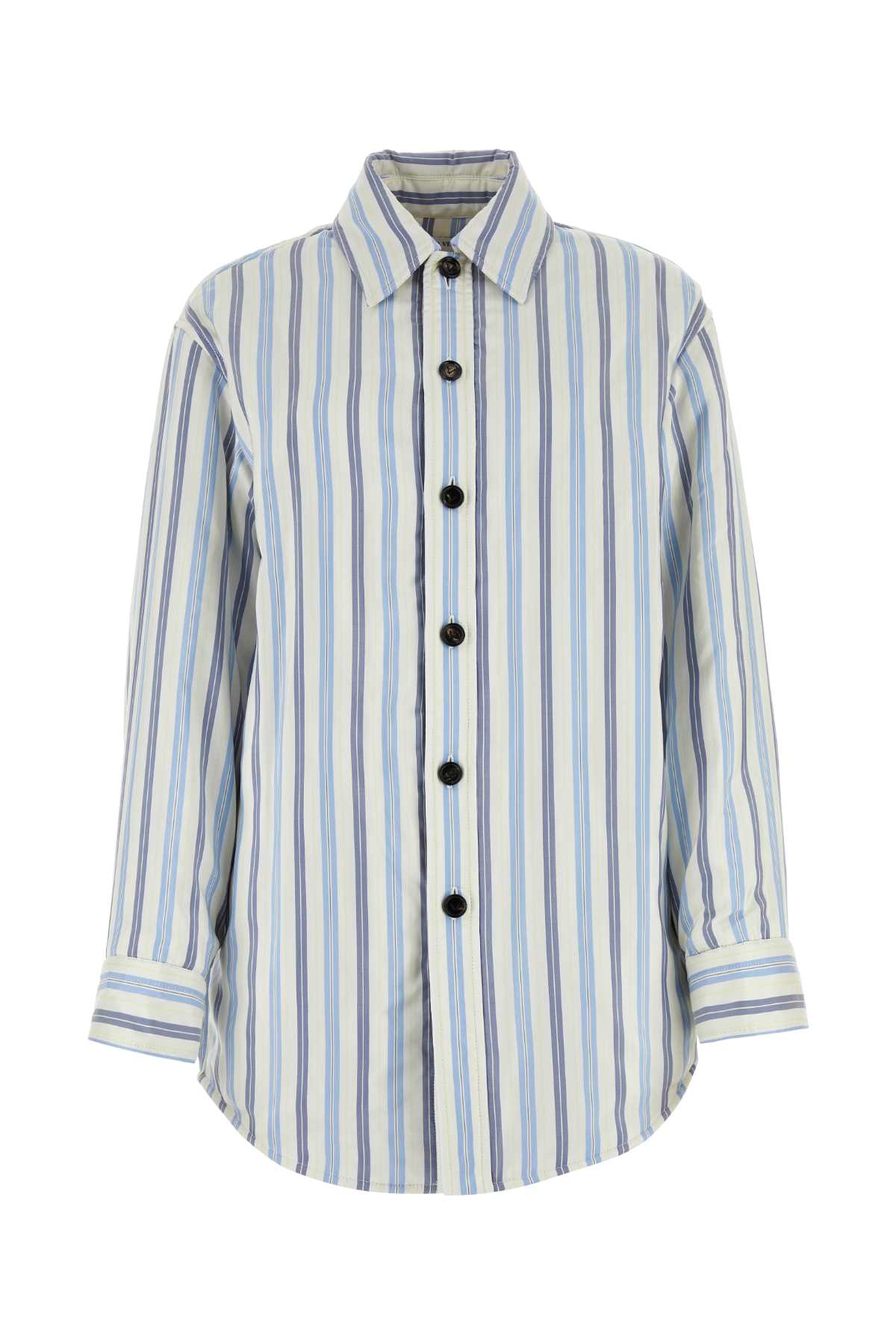 Bottega Veneta Silk Padded Striped Shirt — Blue