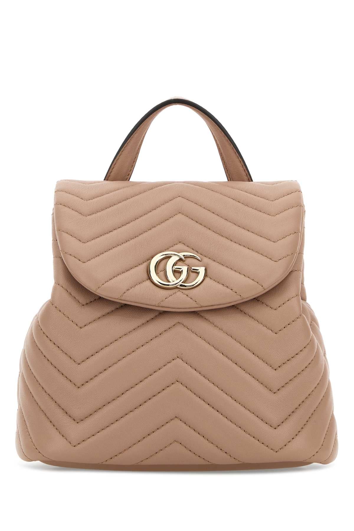 Gucci Chevron-Quilted Leather Backpack — Beige