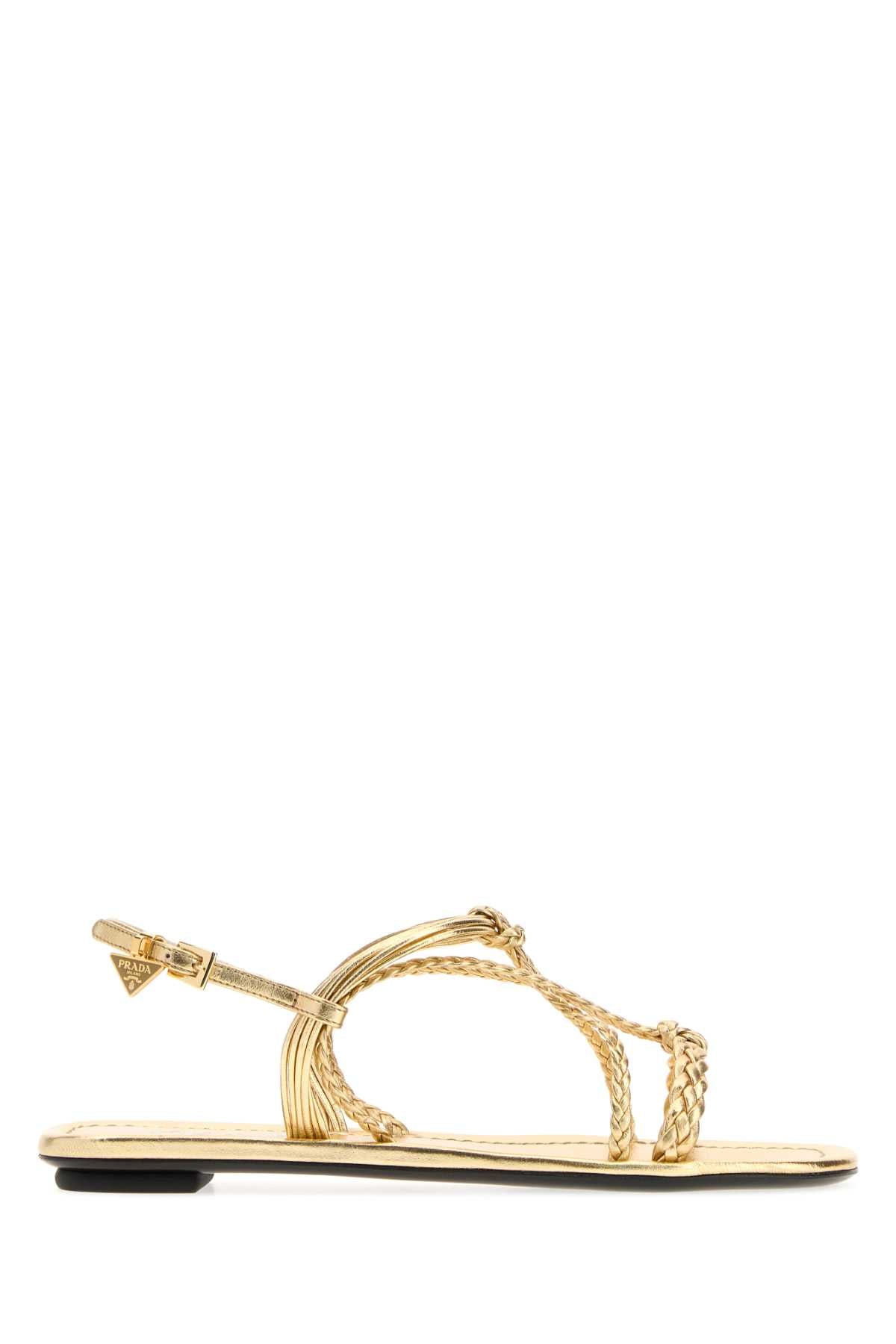 Prada Braided Nappa Leather Sandal — Gold
