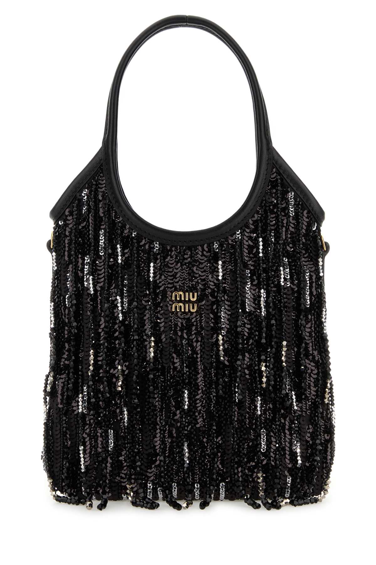 Miu Miu Sequin-Embellished Fabric Shoulder Bag — Black